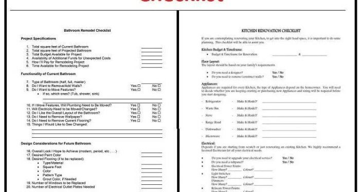 Kitchen and Bathroom Renovation Checklist - All in One Checklist ...